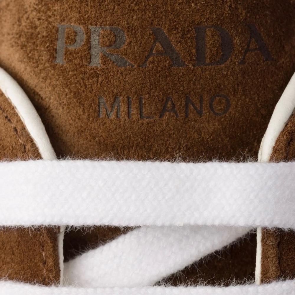 PRADA Cocoa Brown Suede Leather Sneakers - Picture 4 of 5